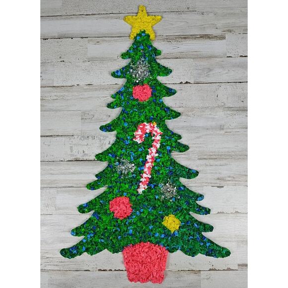 Vintage 24” Christmas Tree Melted Plastic Popcorn Hanging Wall Decor - Picture 1 of 9